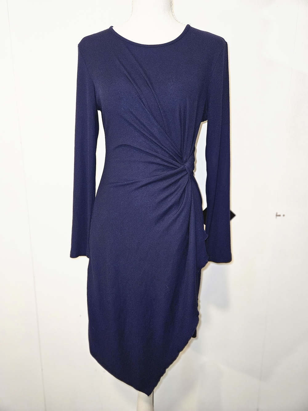 Navy Long-Sleeve Side Knot Dress